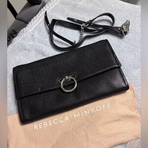 Rebecca Minkoff Black Leather Wristlet with Chain Detail